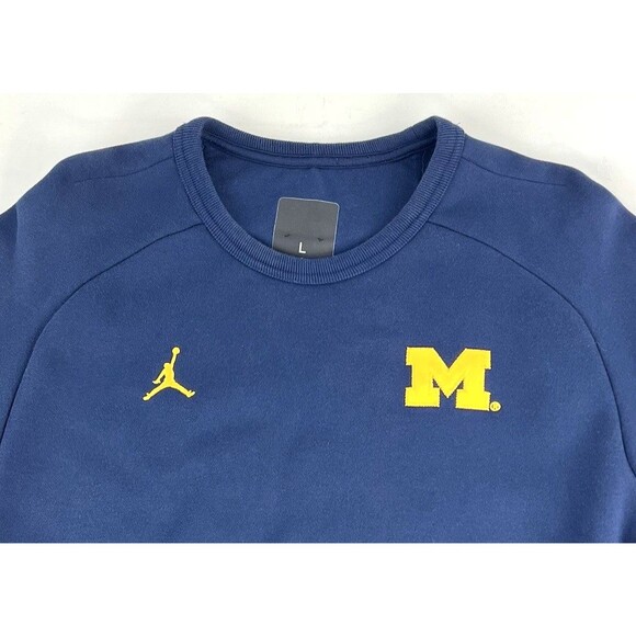 Jordan Michigan Wolverines 465 Icon Fleece Crew Sweatshirt Blue Jumpman Mens L - Picture 2 of 9